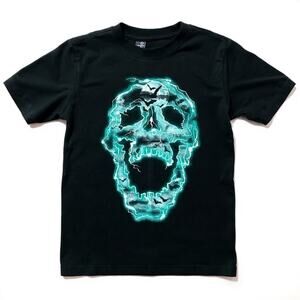 Kids Halloween Skull T-Shirt Size 6/7 Black Turquoise Glow